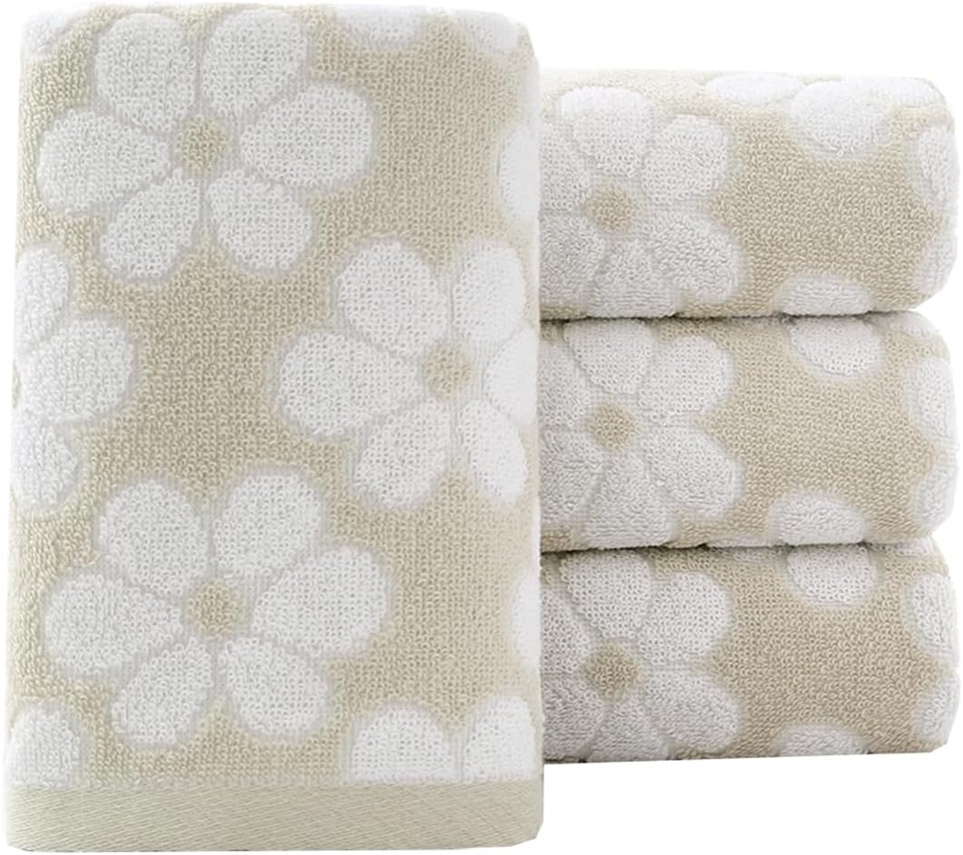 Pidada Hand Towels Set of 4 Brown Floral Pattern
