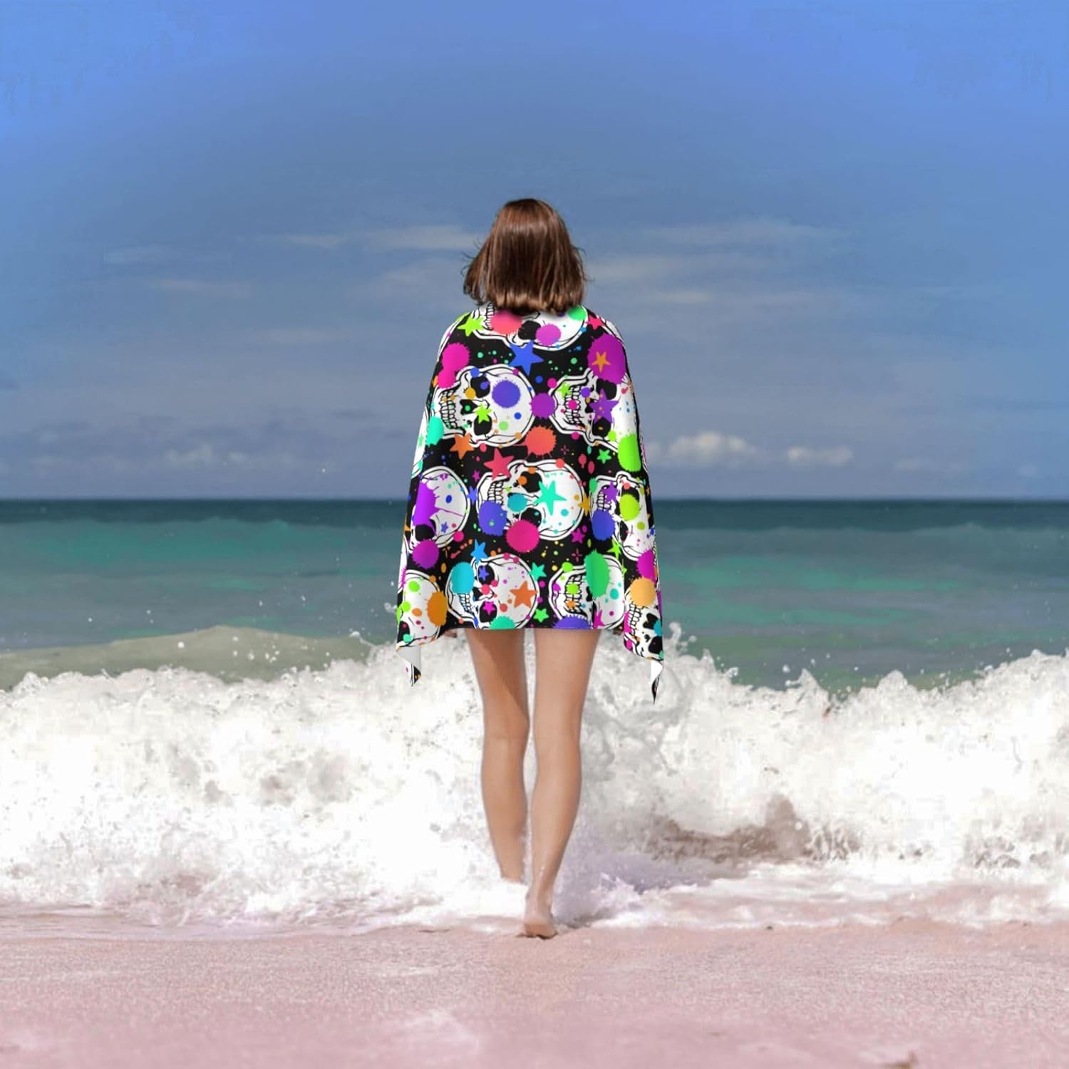 VOOHDDY Bright Skull Beach Towel - Large Soft Microfiber Quick Dry Oversized