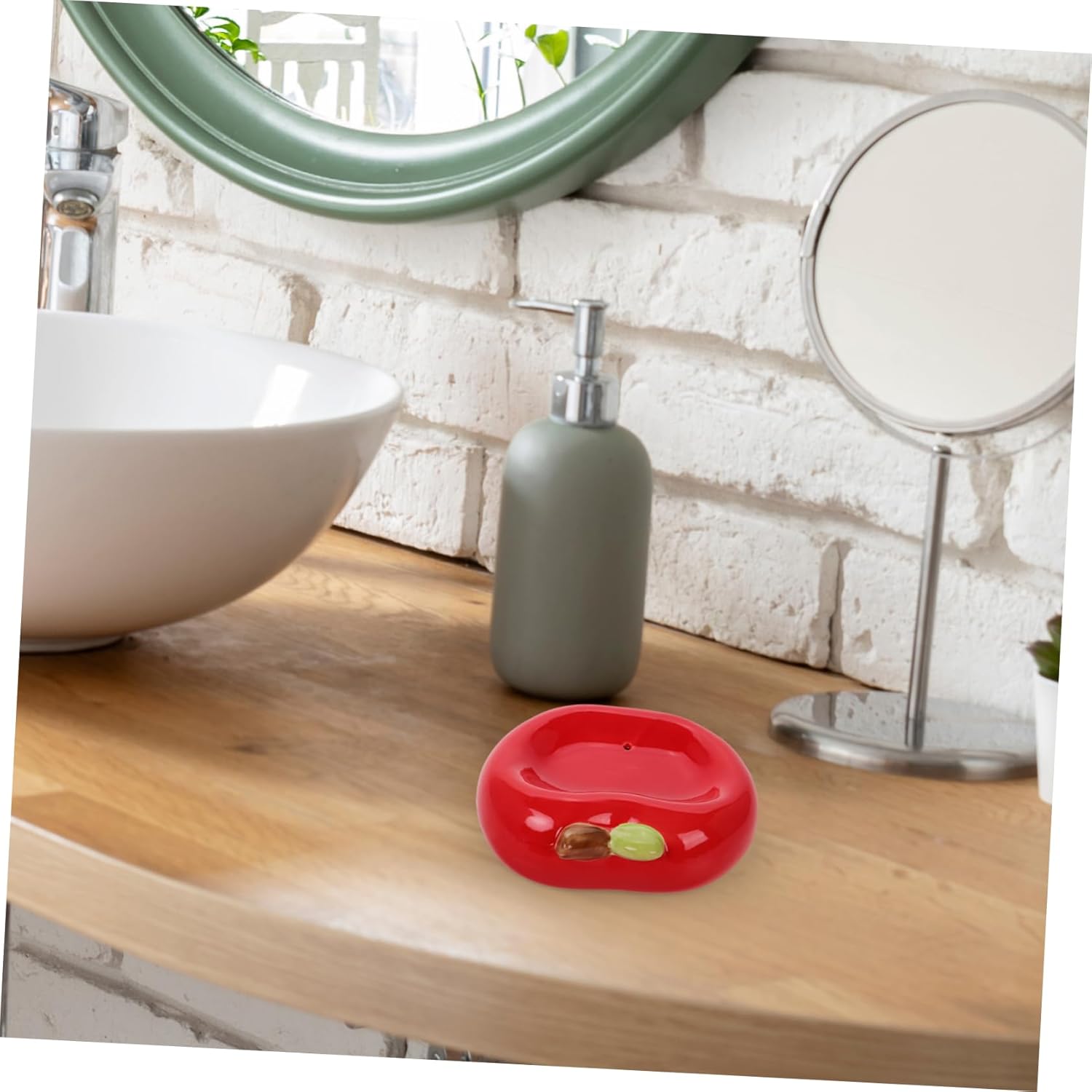 Fondotin Apple Shaped Ceramic Soap Tray with Drainage Hole