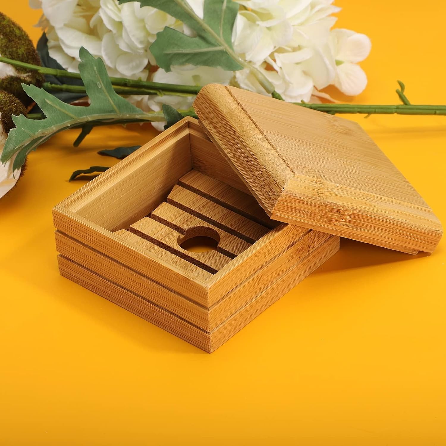 2-Pack Wooden Soap Holder with Lid for Bathroom