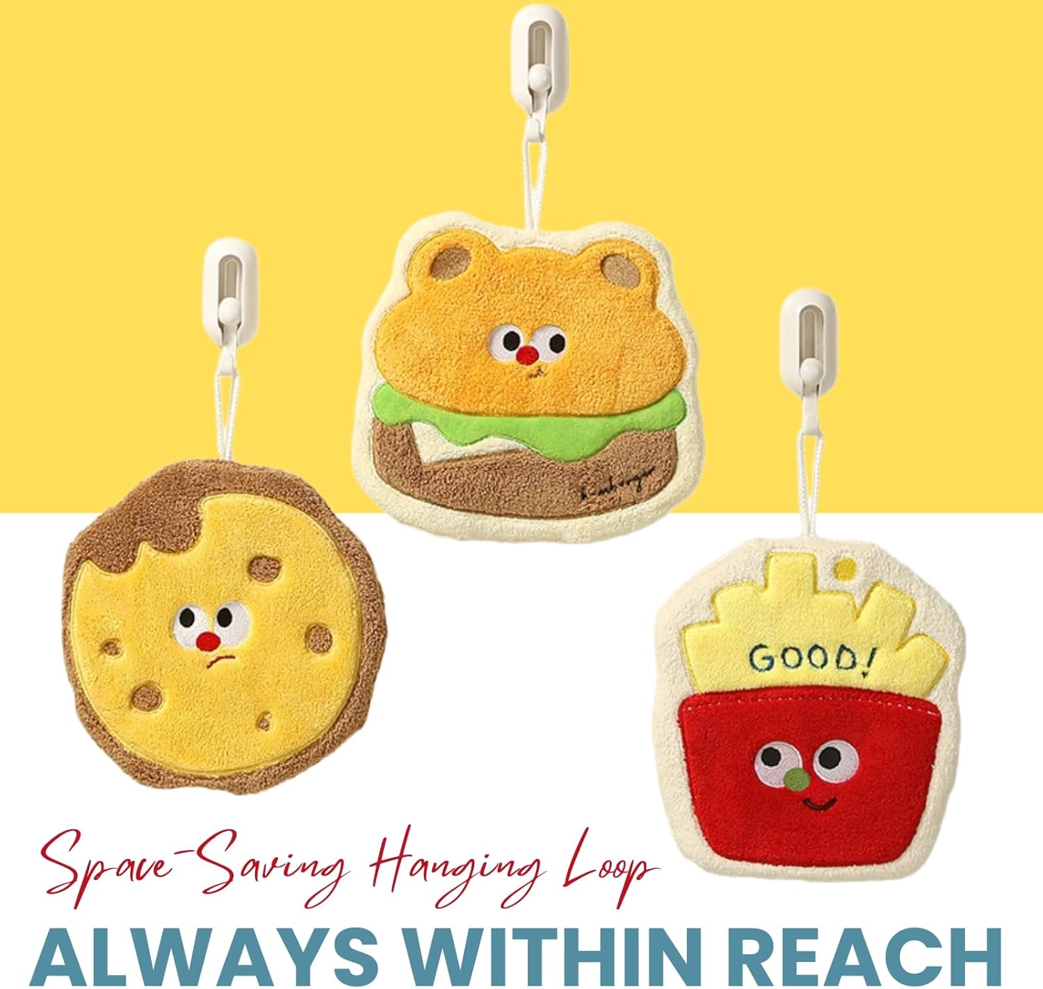 Cute Absorbent Hand Towels with Hanging Loop Fries