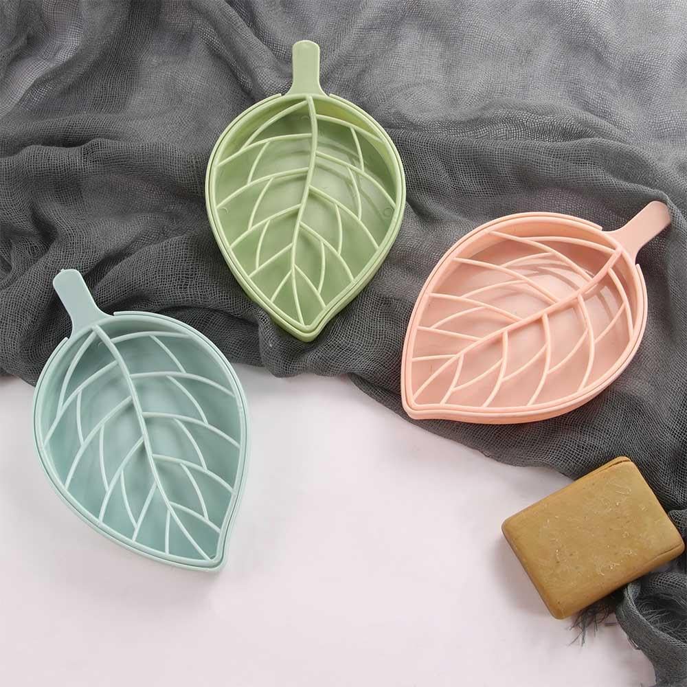 Leaf Shape Soap Dish Draining Rack Non-Slip Green