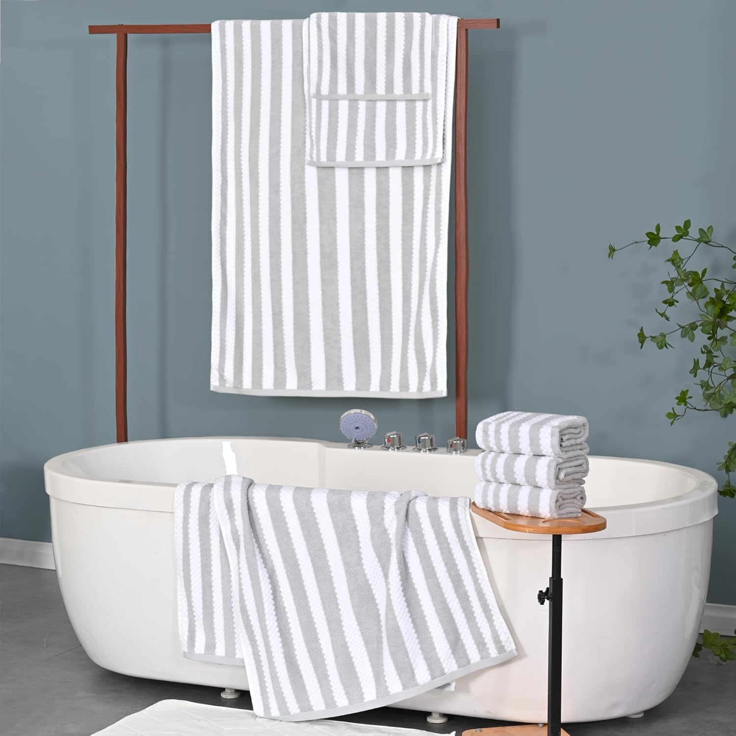 VOOVA MOVAS 6PCS Grey Striped Waffle Towel Set 1