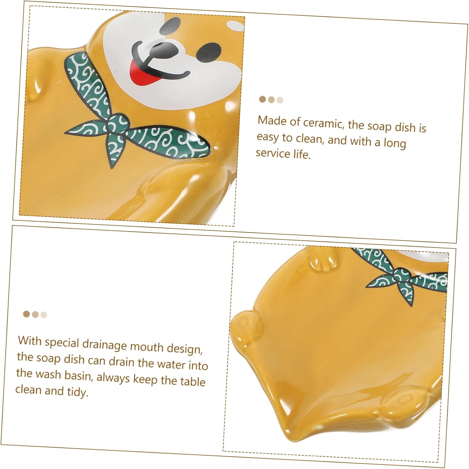 BUGUUYO Dog Shape Soap Holder Ceramic Bathroom Kitchen Organizer