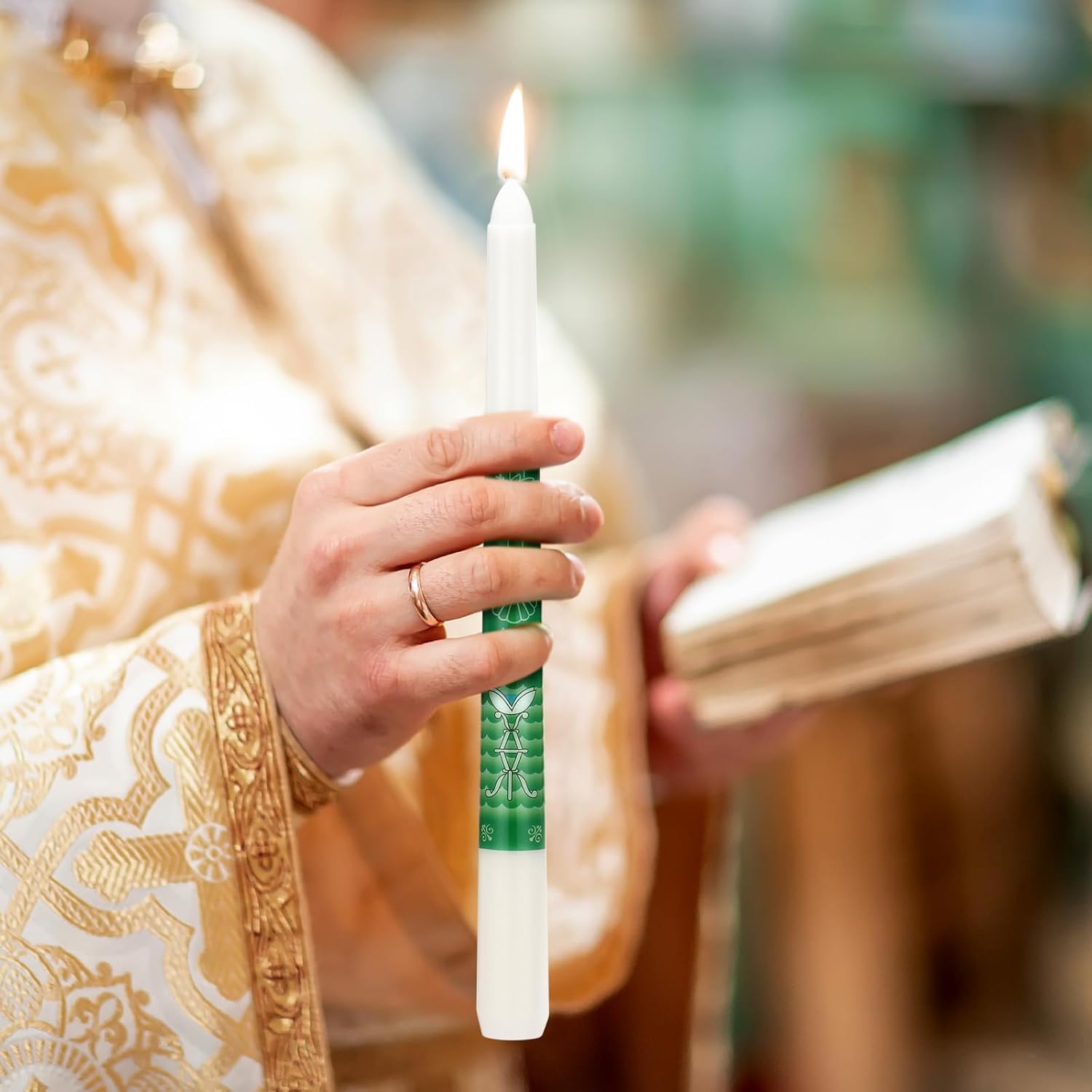 2 Set Baptism Taper Candles with Holder