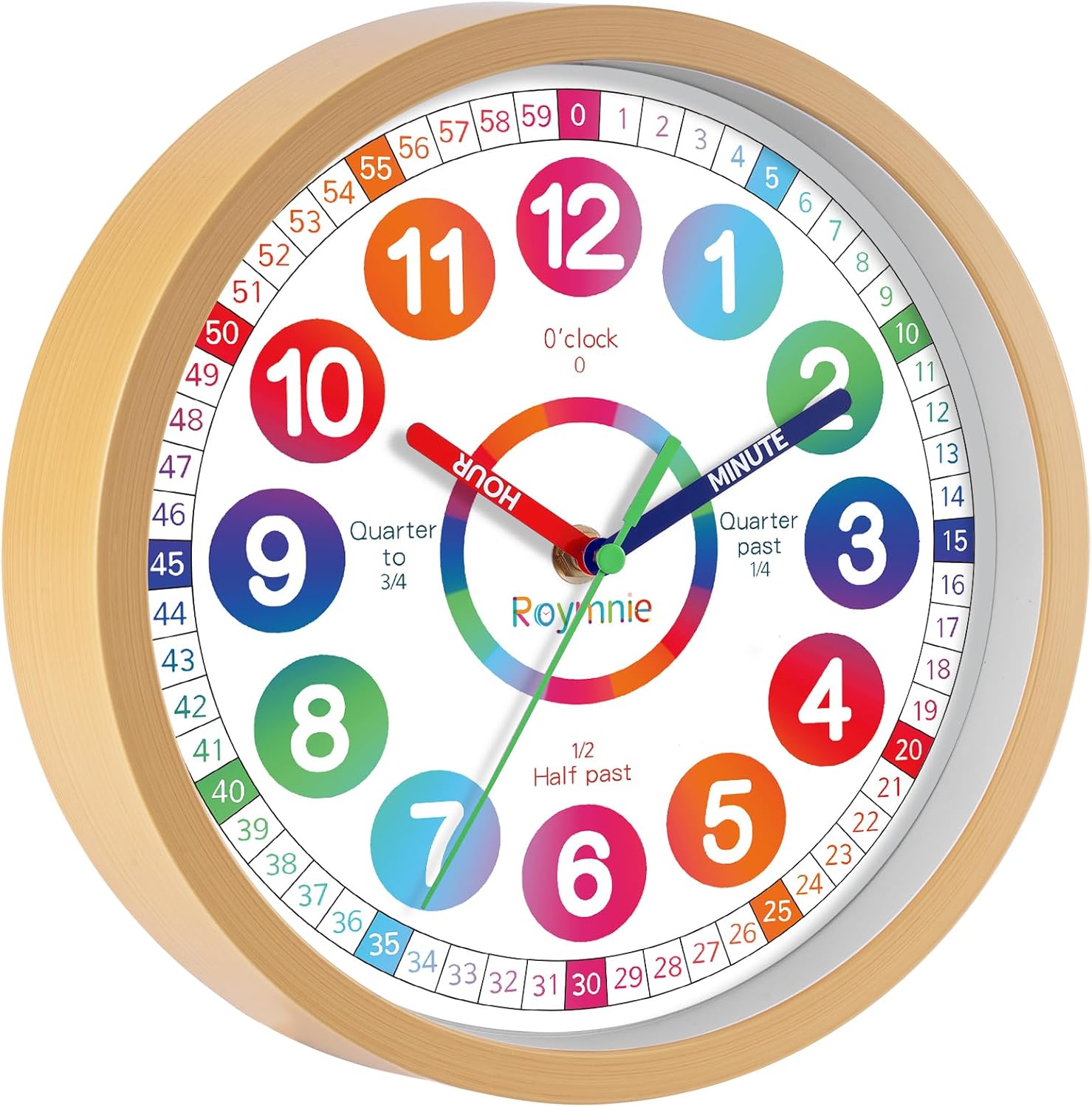 Roymnie Learning Clock for Kids 8 Inch Silent Non-Ticking