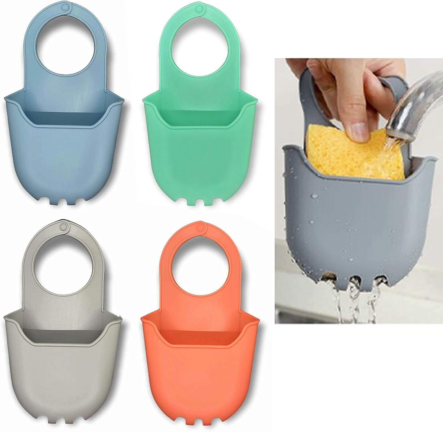 4 Sink Caddy Silicone Soap Holder Basket for Kitchen Bath Shower