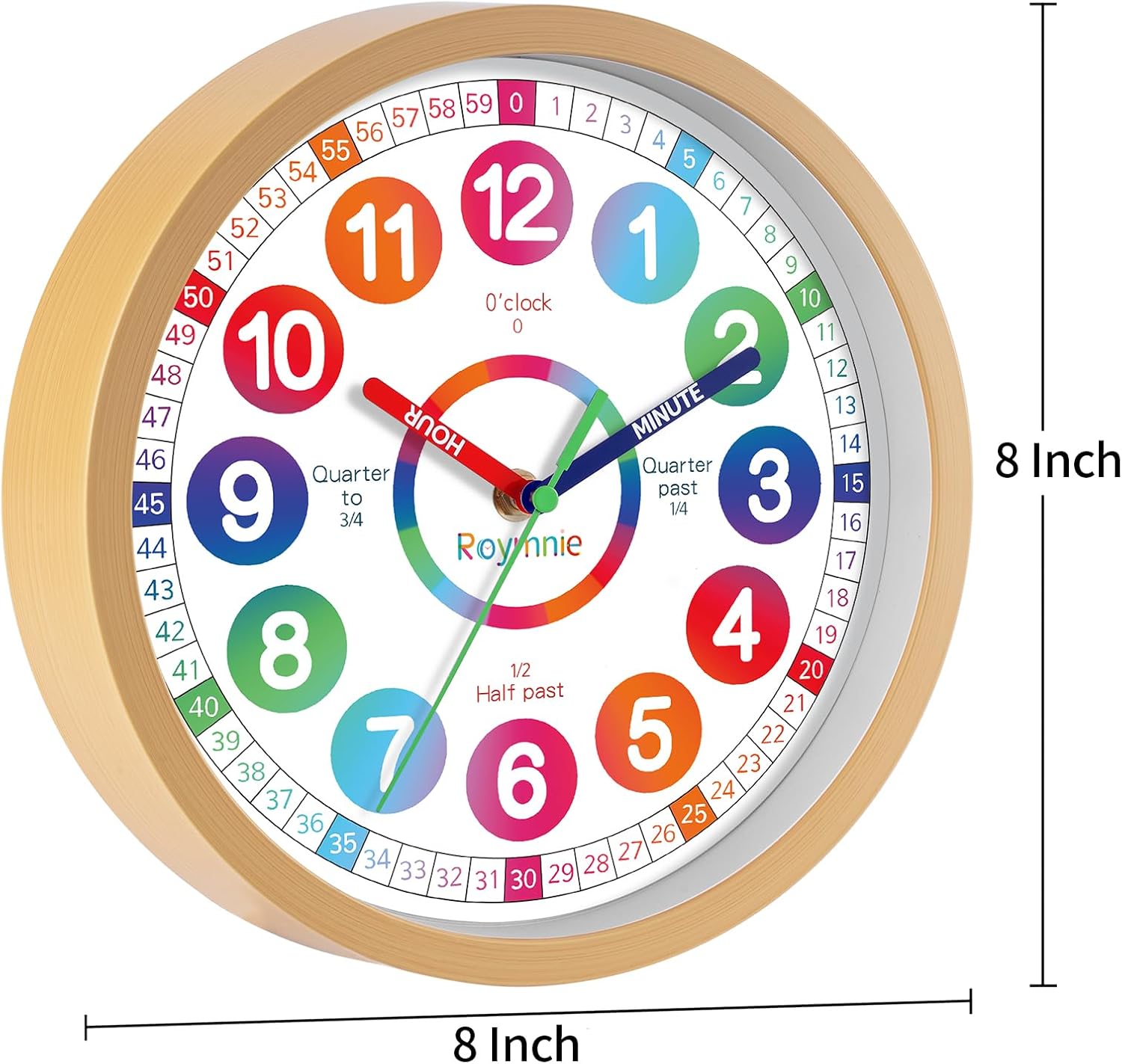 Roymnie Learning Clock for Kids 8 Inch Silent Non-Ticking
