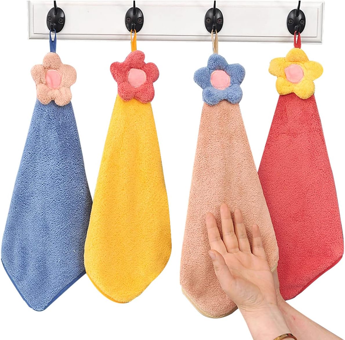 4Pcs Cute Flower Hand Towels with Hanging Loops