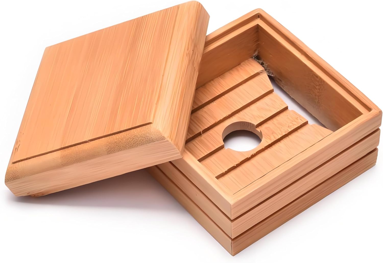 2-Pack Wooden Soap Holder with Lid for Bathroom