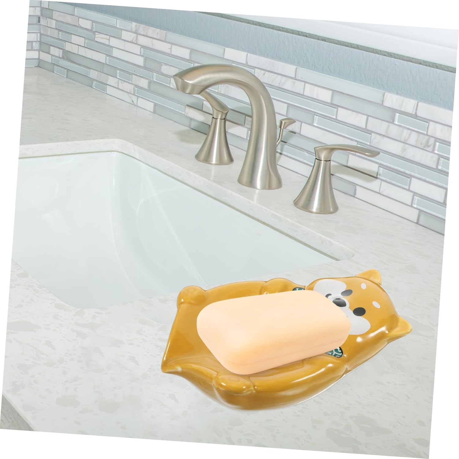 Amosfun Self Draining Dog Shape Ceramic Soap Holder