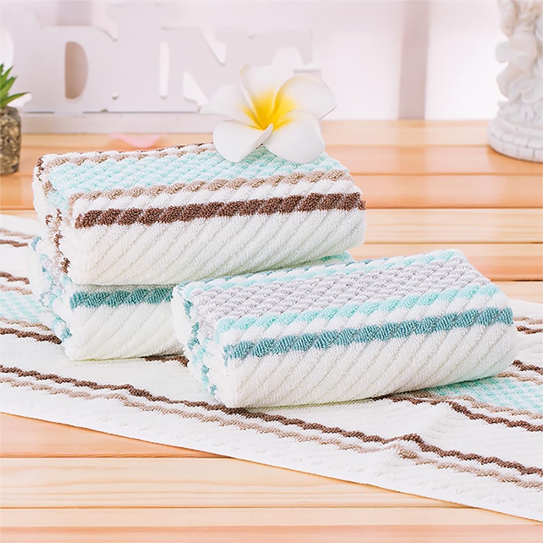 Pidada Hand Towels Set of 4 Striped Brown 1