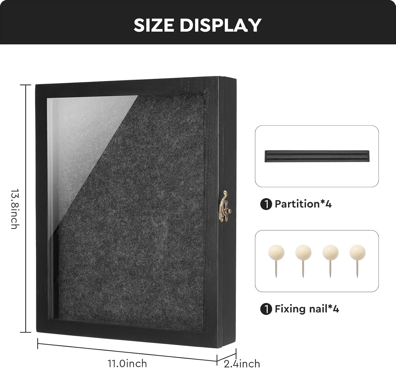 AW BRIDAL Large Shadow Box for Coins and Collectibles 11x14 Inch Black