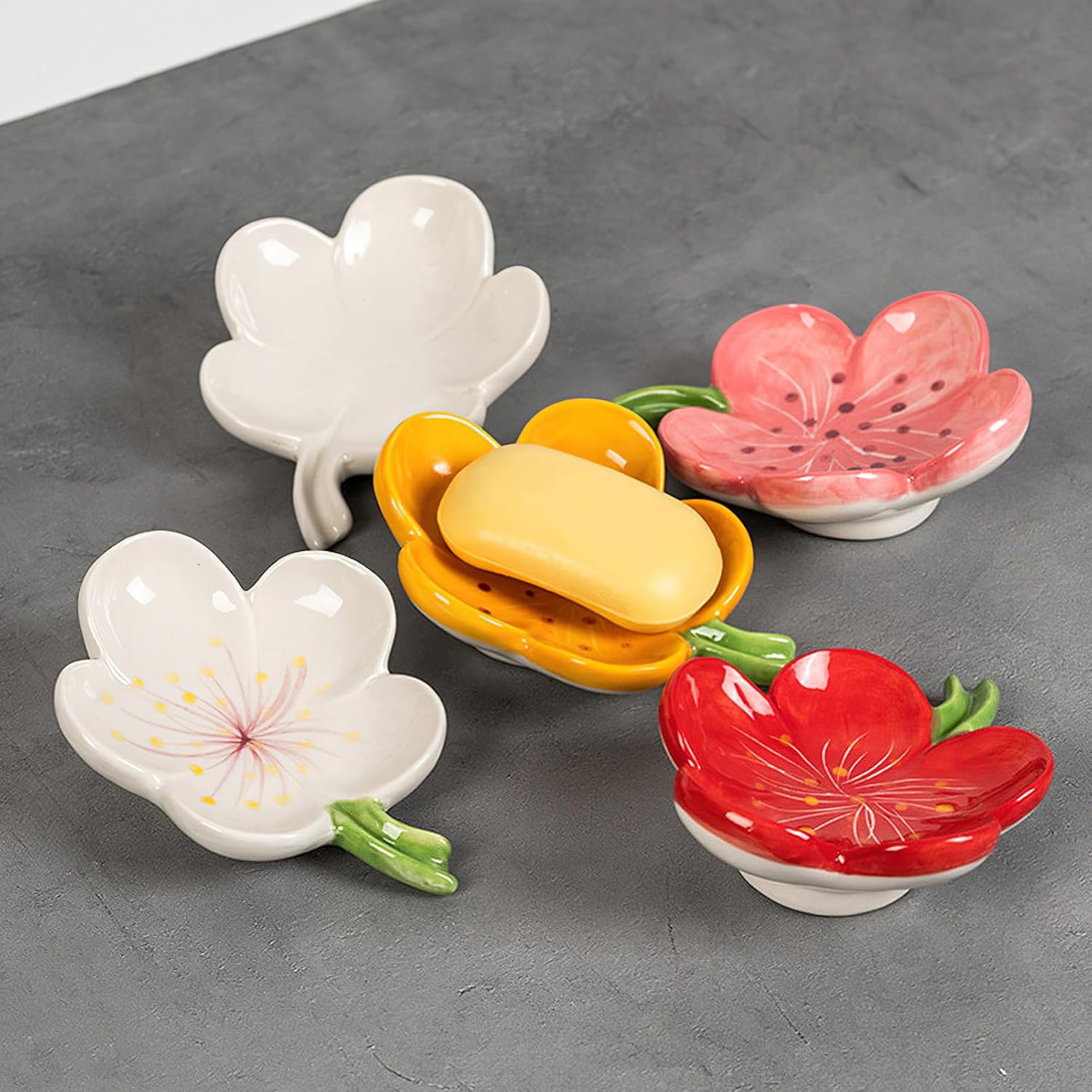 Self-Draining Soap Dish Flower Shaped Tulip Orange Holder