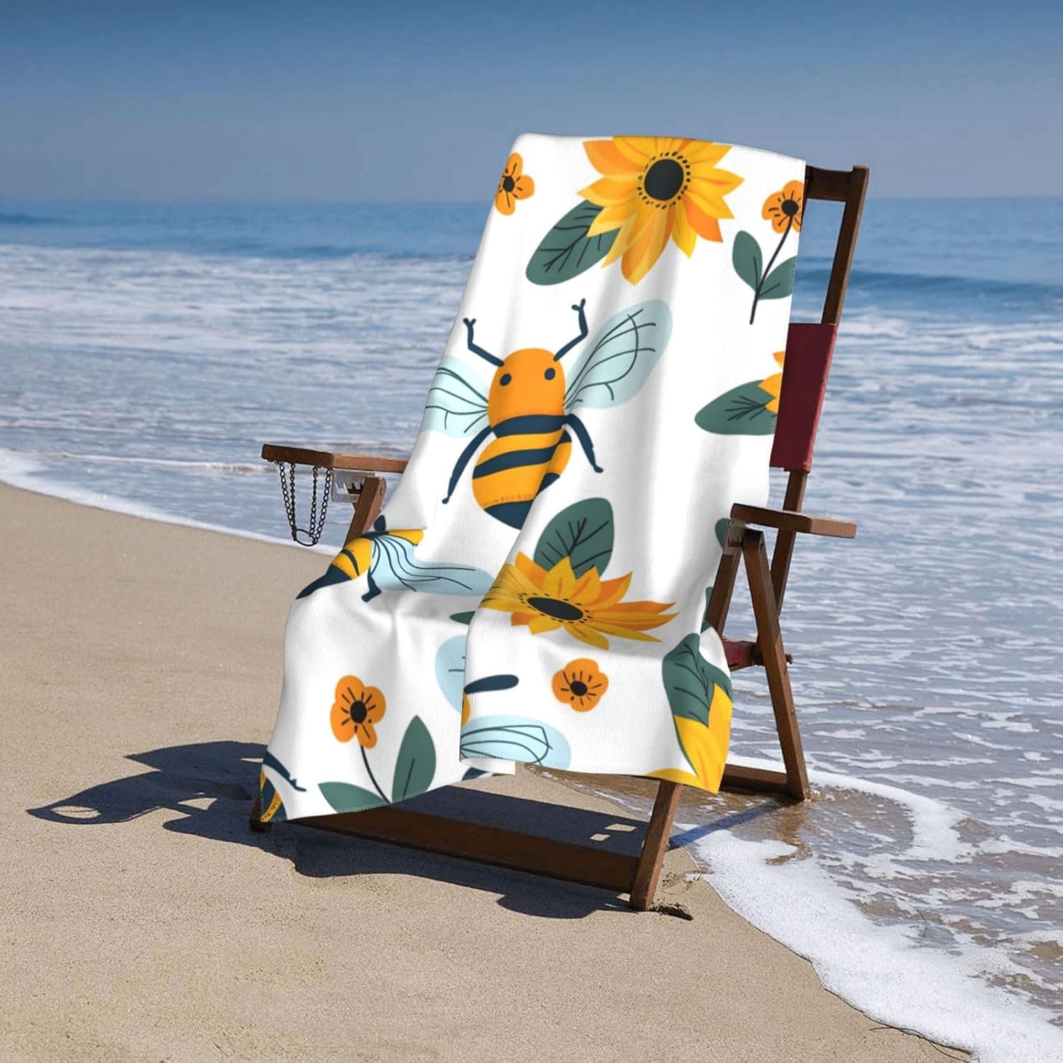 Bee and Sunflower Beach Towel 31x51in Ultra Soft Quick Dry Microfiber Pool Towel