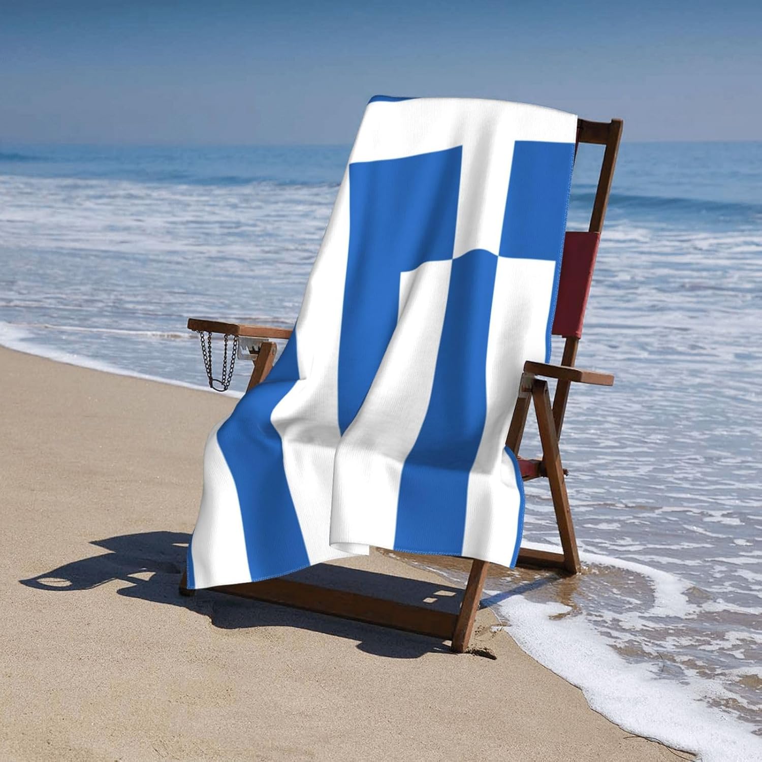 WURTON Greek Flag Print Beach Towel for Adults and Kids