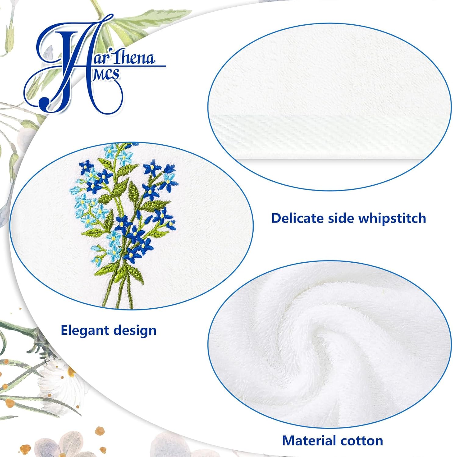 2Pcs Blue Floral Hand Towels with Forget-me-not Embroidery