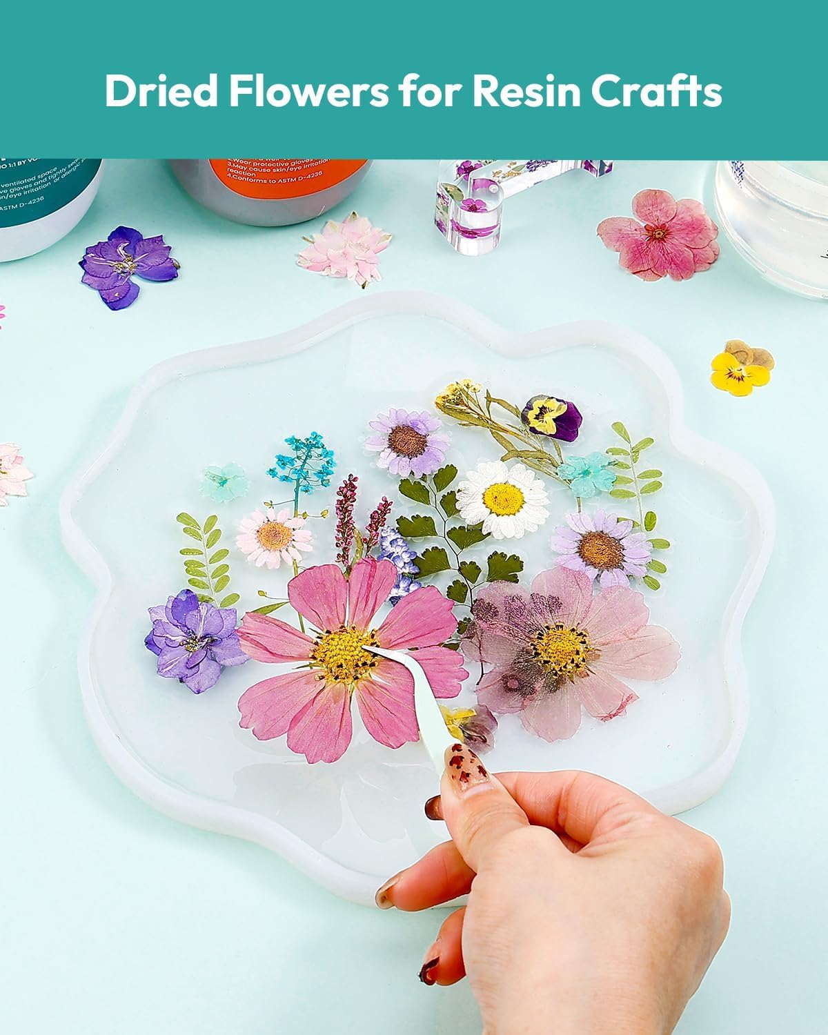Resiners 100Pcs Dried Flowers Craft Kit
