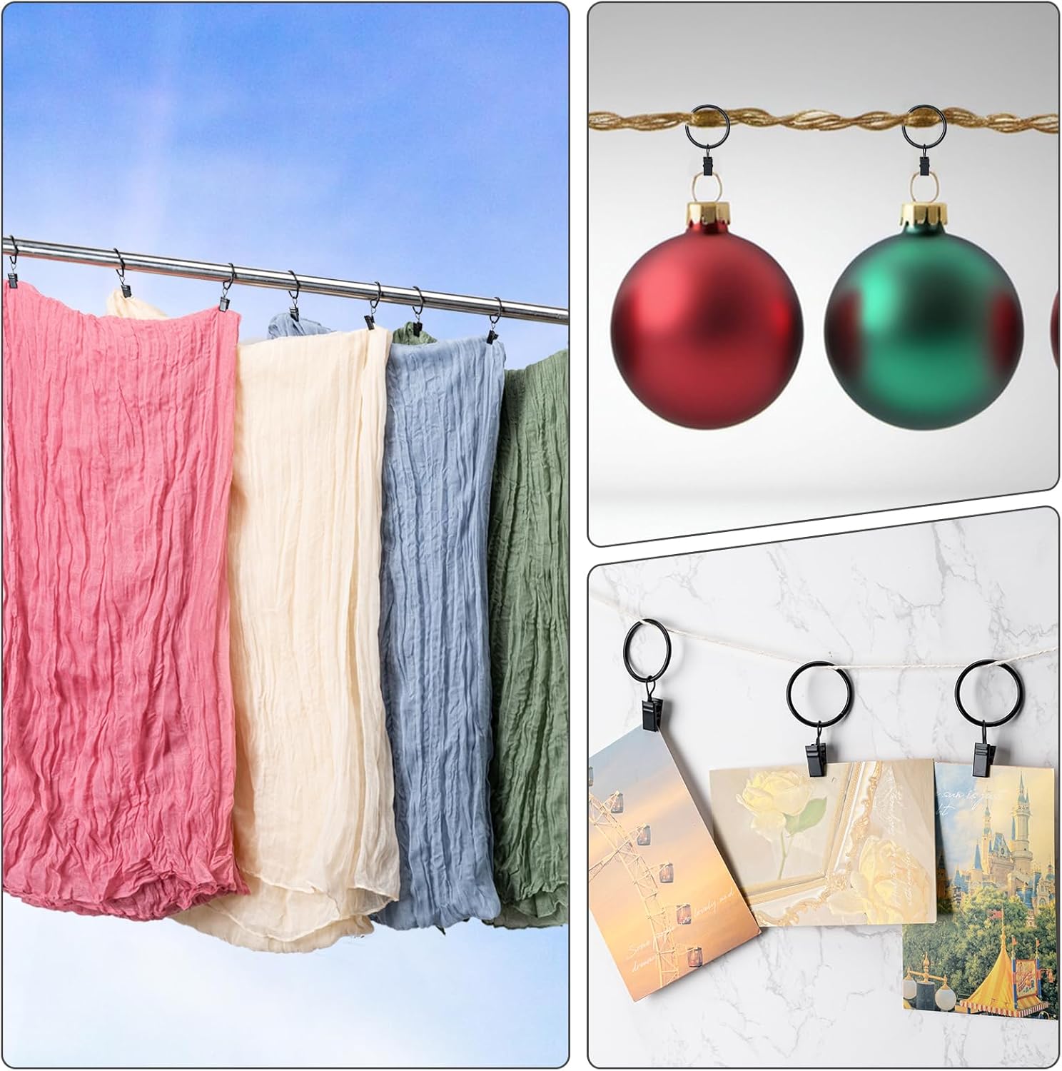 BOOMIBOO 36 Pack Curtain Rings with Clips