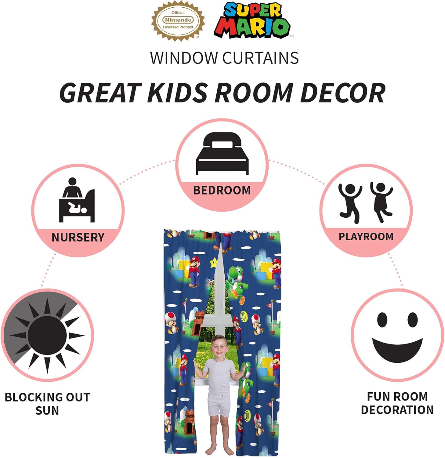 Franco Kids Window Curtains Set Super Mario 82x84