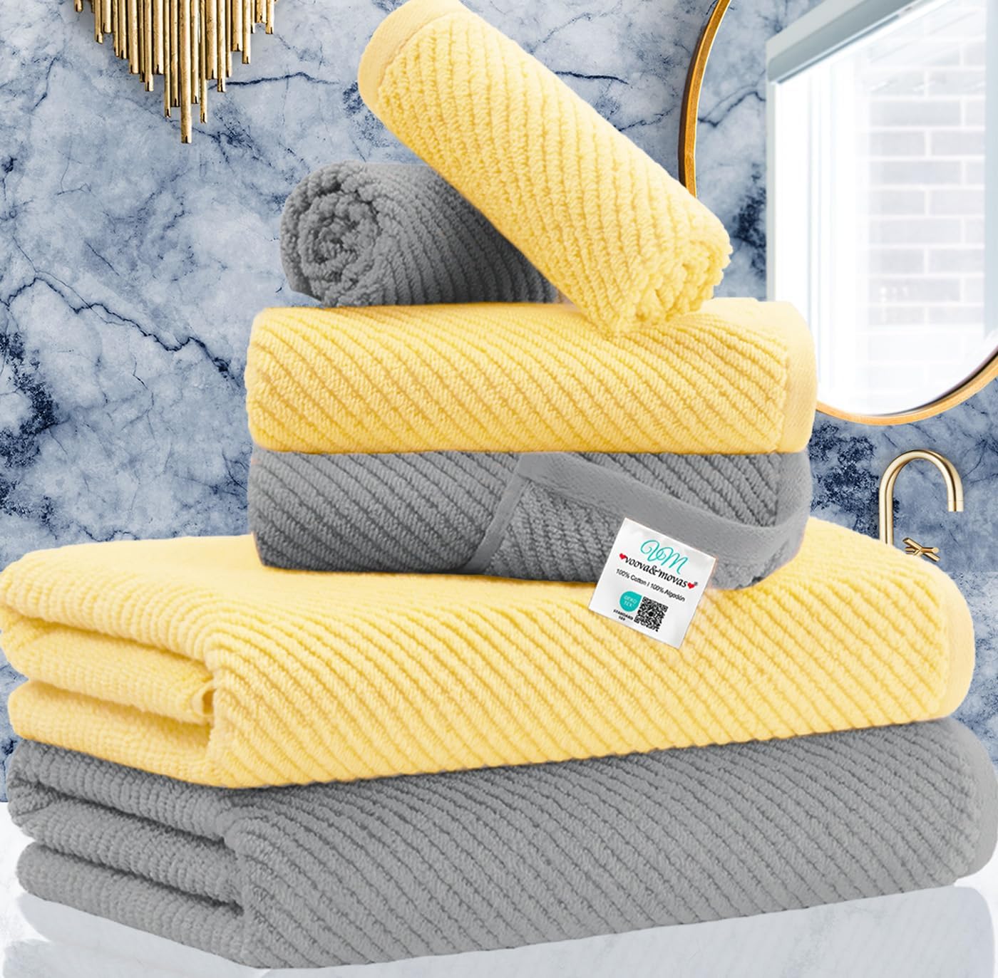 VOOVA MOVAS 6-Piece Cotton Towel Set with Hanging Loop