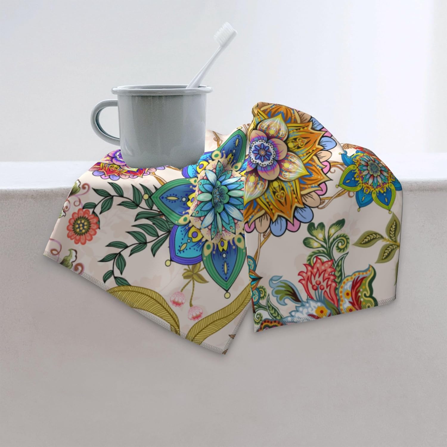 Boho Floral Hand Towels Set of 2 for Bathroom Farmhouse
