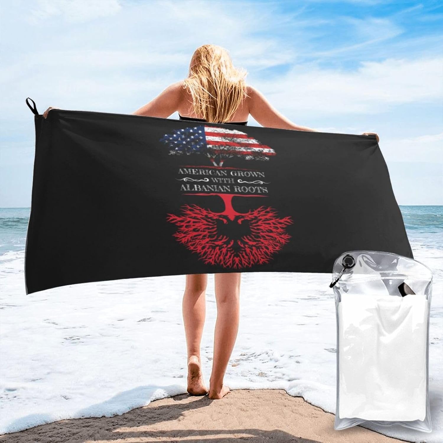Albanian Flag Beach Towel for Men Women