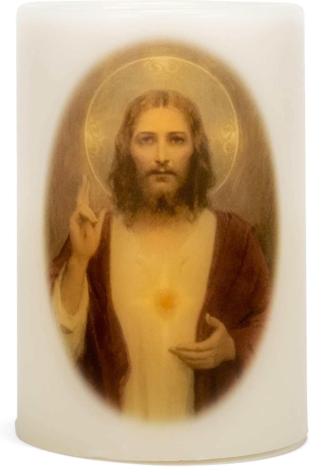 Sacred Heart of Jesus Pillar Candle White 4x4 Wax Mold