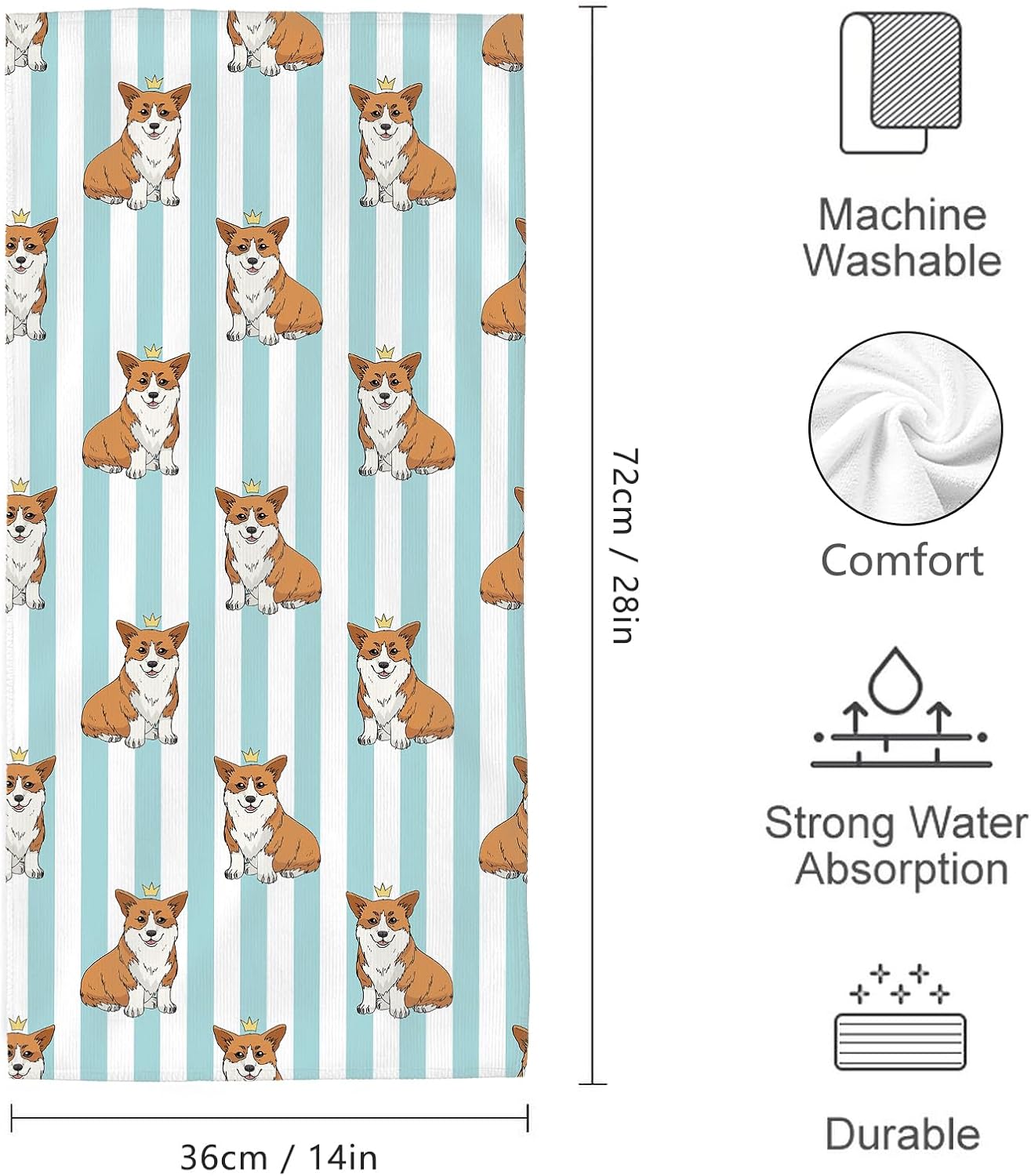 HIKENVIU Corgi Dog Bath Towels Set of 2 14x28 Inch