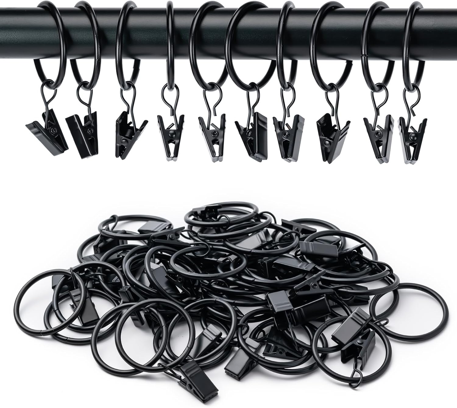 BOOMIBOO 36 Pack Curtain Rings with Clips
