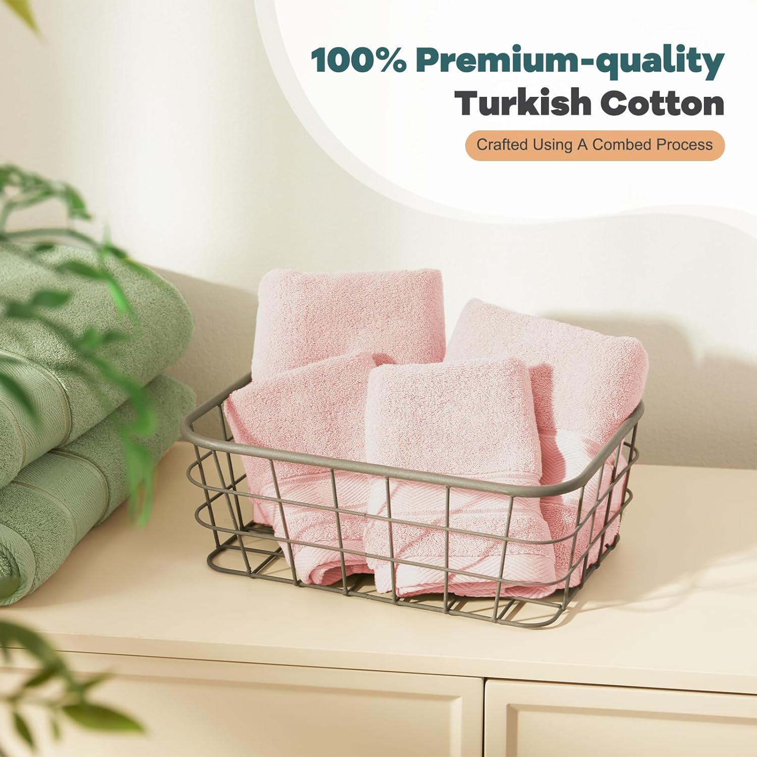 Marvione 6-Piece Bath Towel Set Pink Turkish Cotton