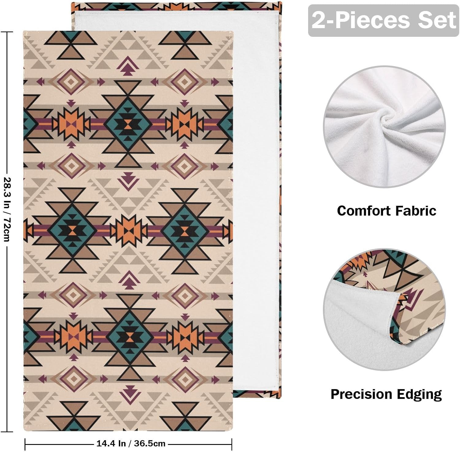HUAZHIKOU Brown Aztec Hand Towels Set of 2