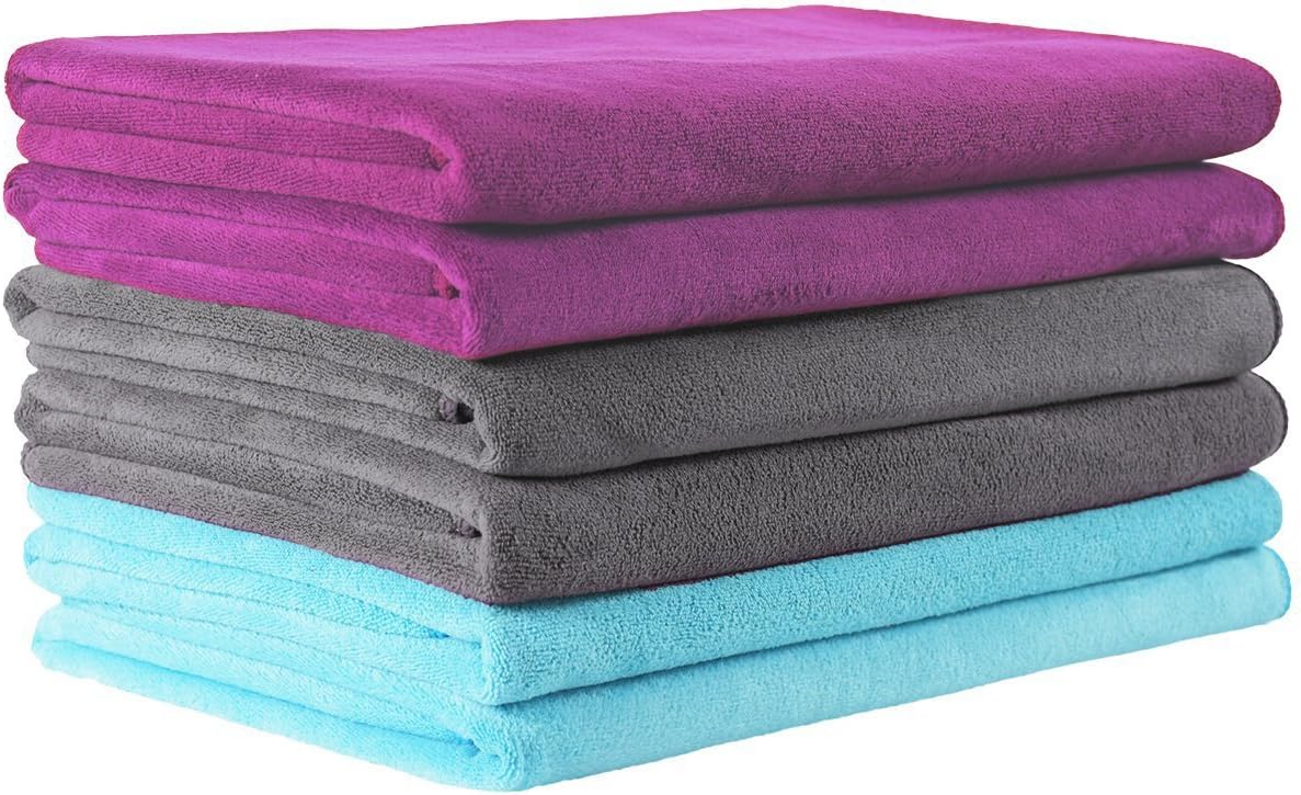 JML Microfiber Towels 6 Pack Large 27x55 Purple Grey Light Blue