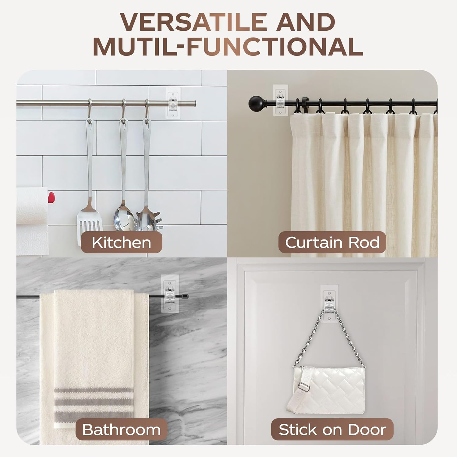 MUAKIOY Clear Curtain Rod Holders 20 Pack No Drilling