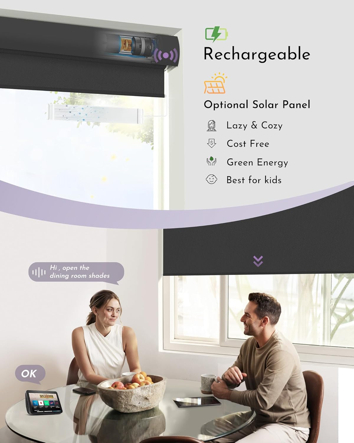 Graywind Motorized Roller Shades with Remote Control and Valance