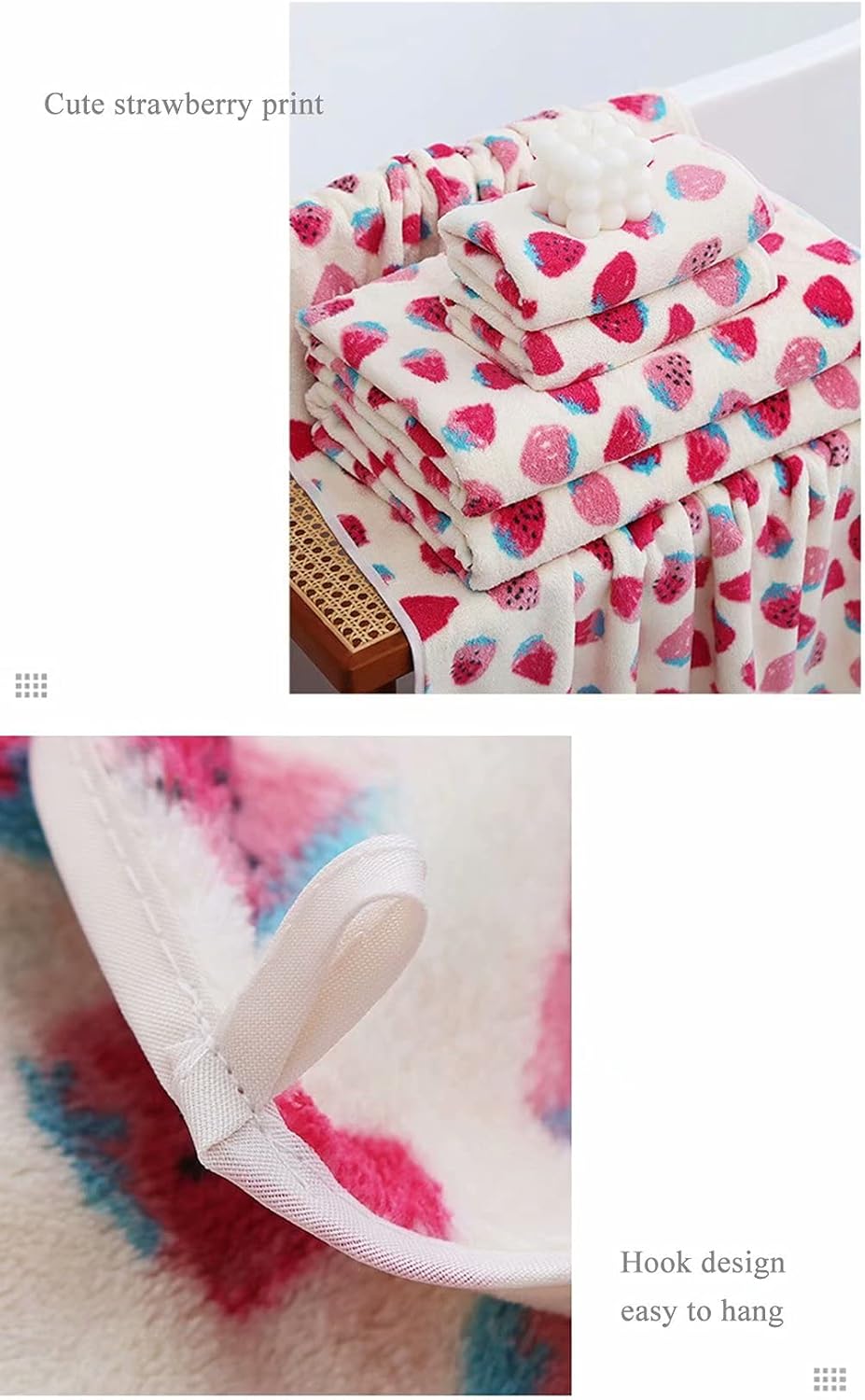 Cute Strawberry Print Bath Towels Set for Kids Adults
