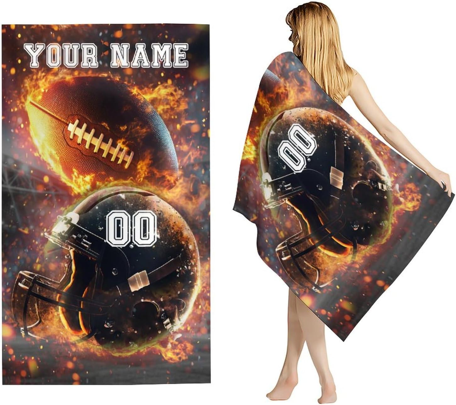 Custom Football Beach Towel for Adults - 40 x 70 Quick Dry Microfiber