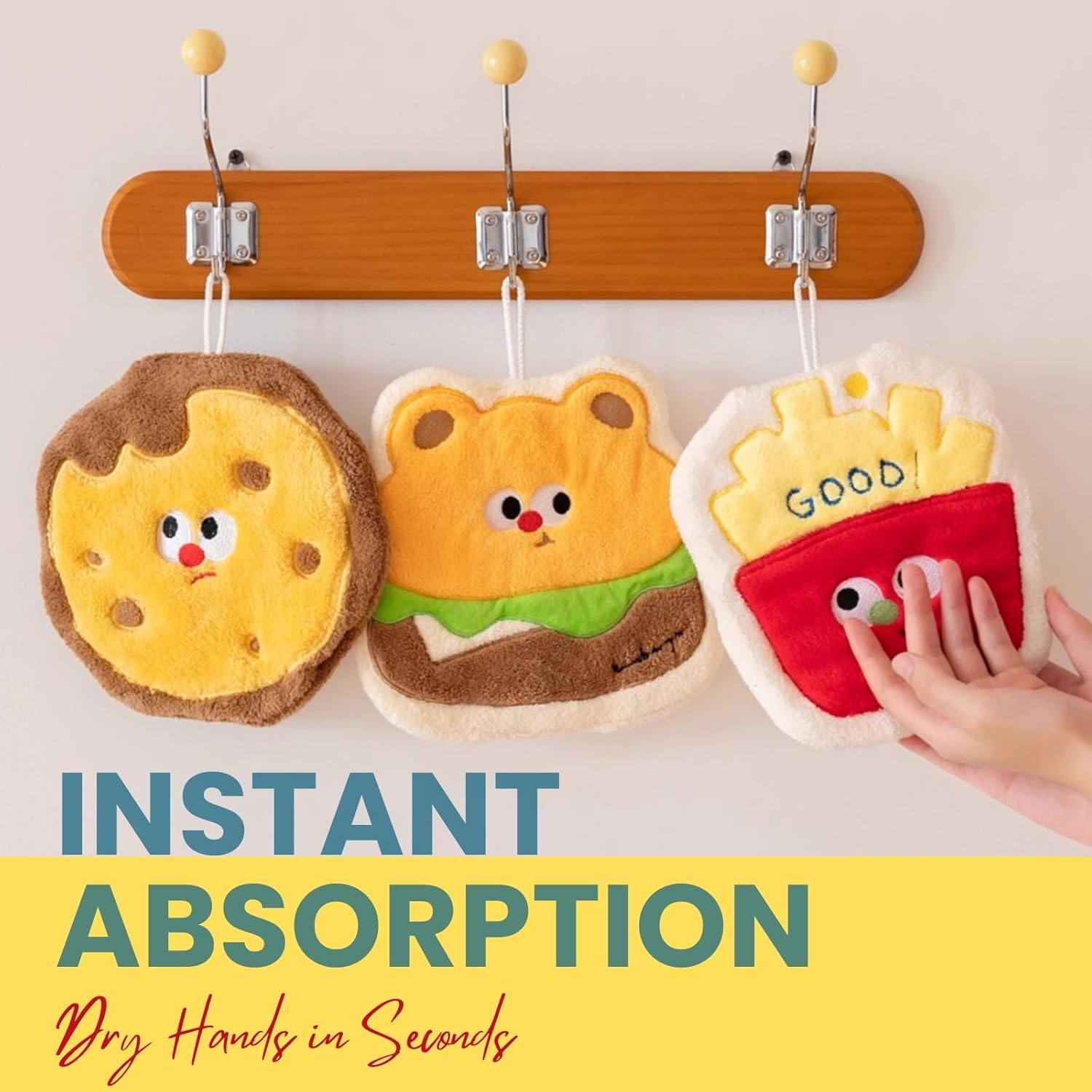 Cute Absorbent Hand Towels with Hanging Loop Fries