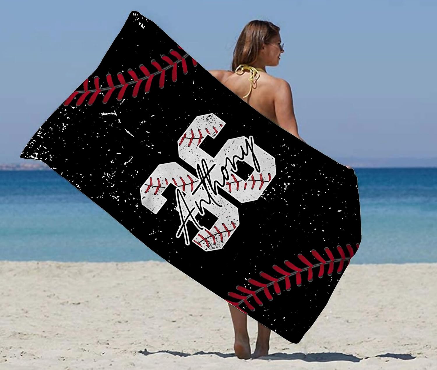 Personalized Baseball Beach Towel with Name and Number