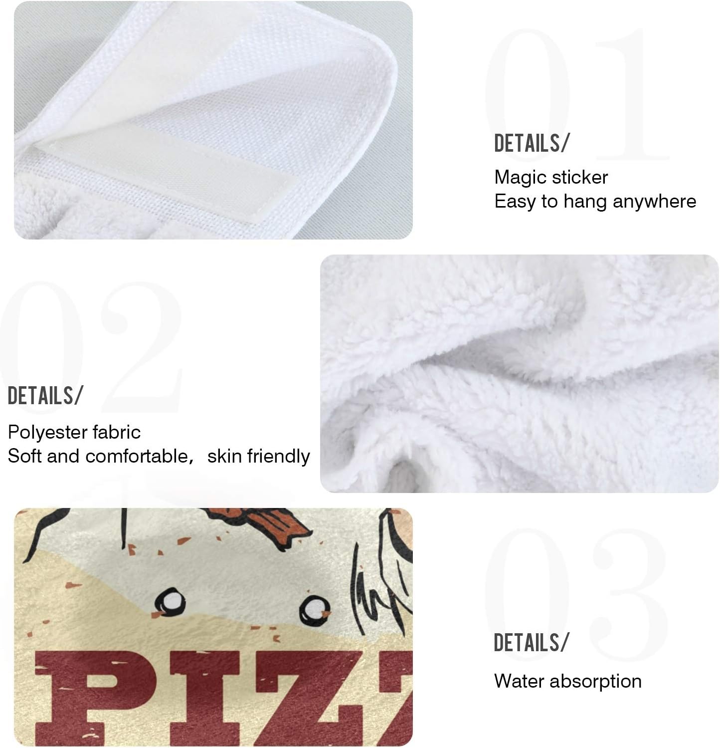 Kcldeci Vintage Pizza Hand Towels 2 Pack