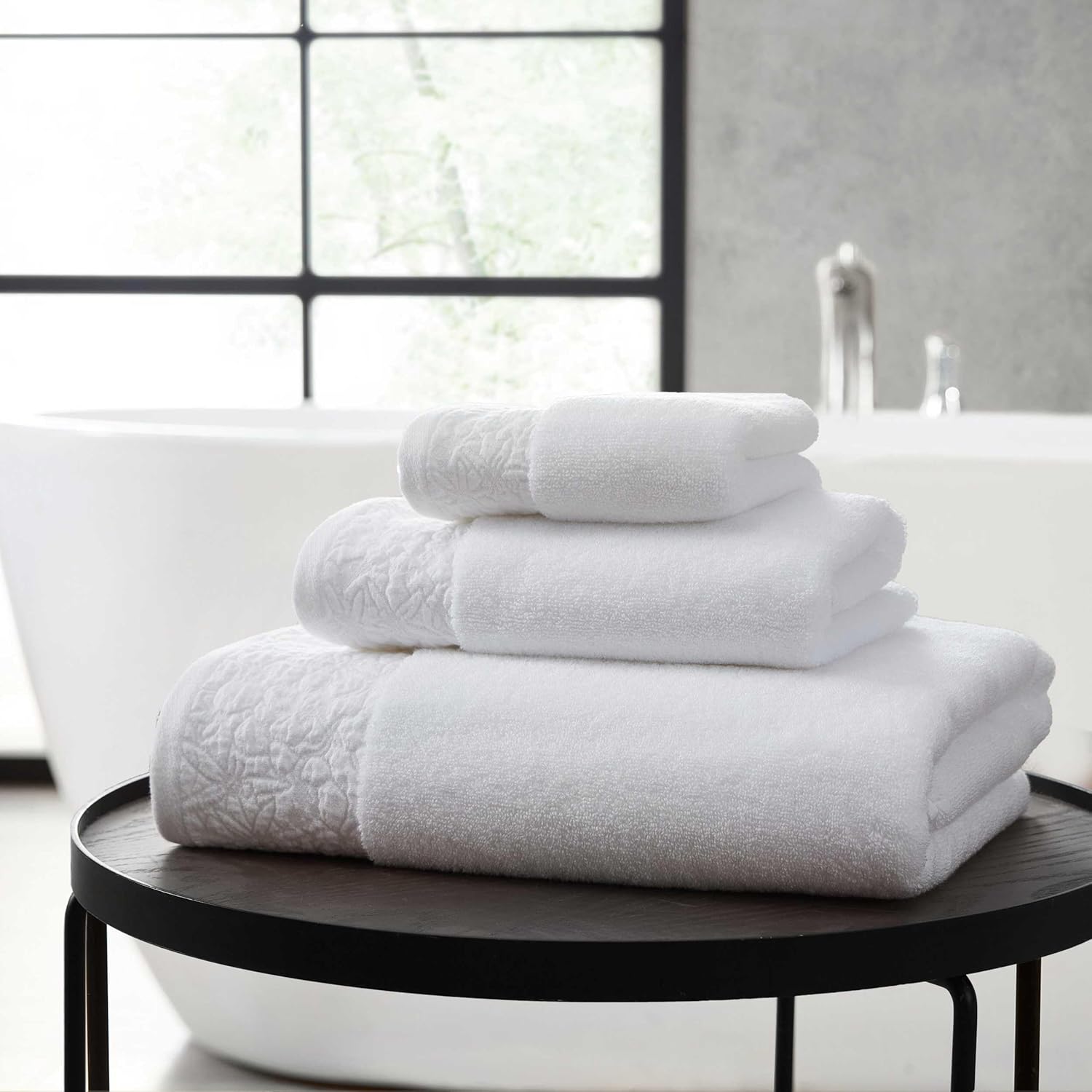 Vera Wang 6-Piece Tonal Floral White Bath Towel Set