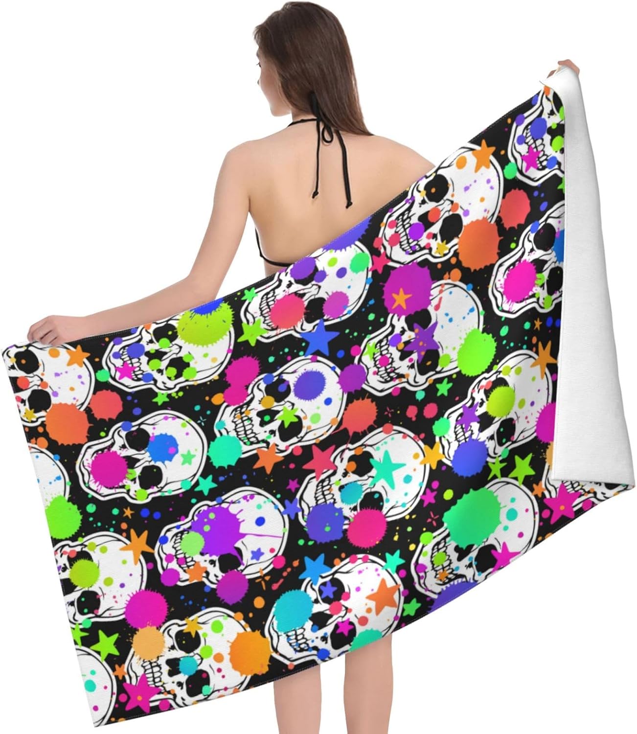VOOHDDY Bright Skull Beach Towel - Large Soft Microfiber Quick Dry Oversized