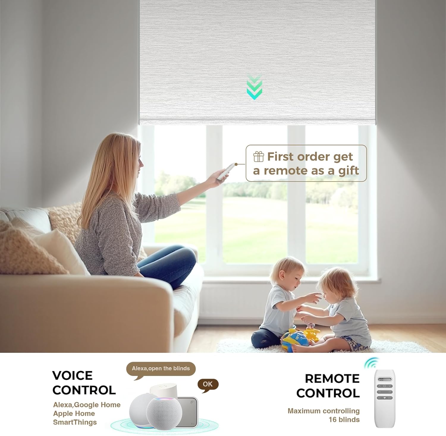 HeyBlinds Motorized Blinds with Remote and Alexa Compatibility