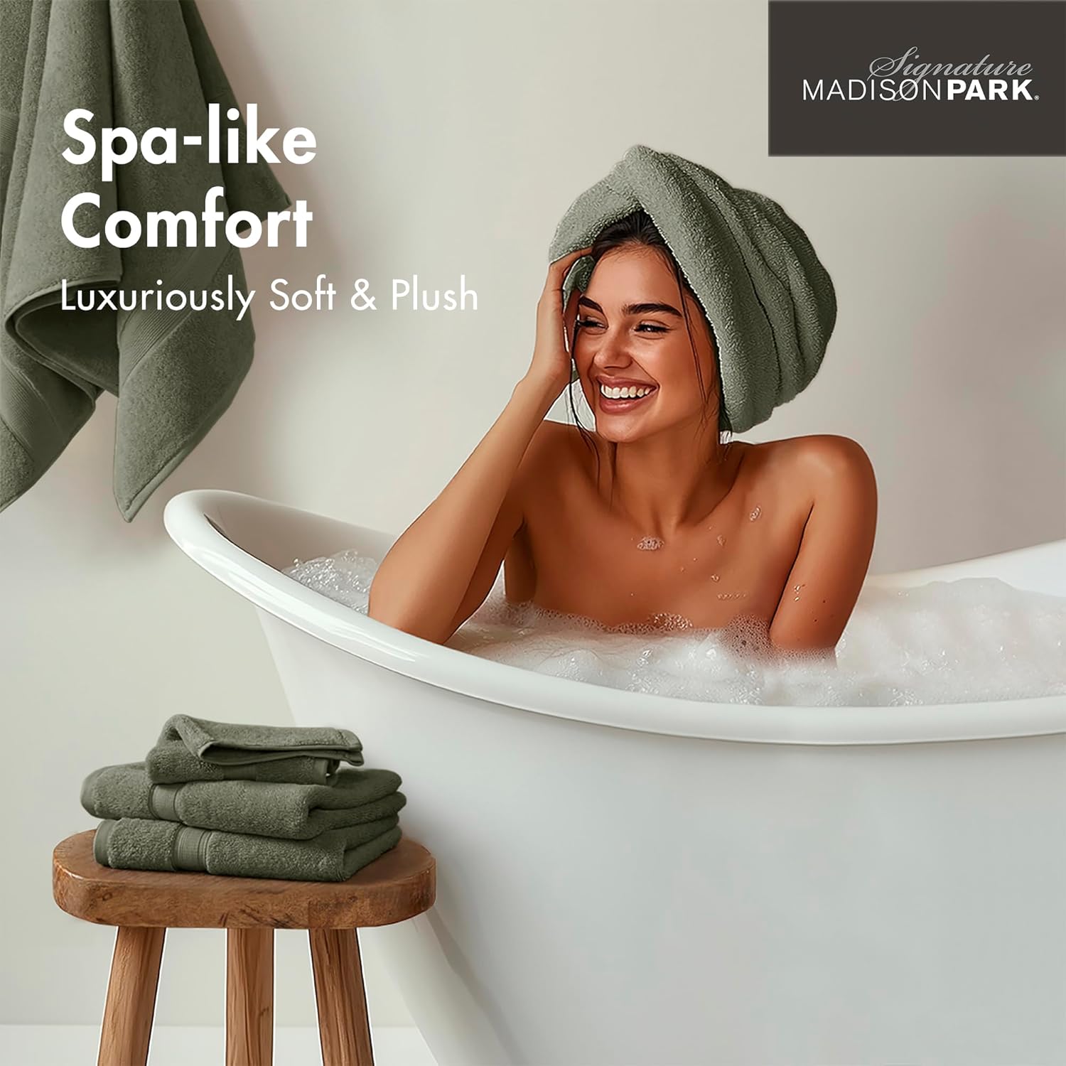 Madison Park 800 GSM Bathroom Towel Set of 8 Olive Green