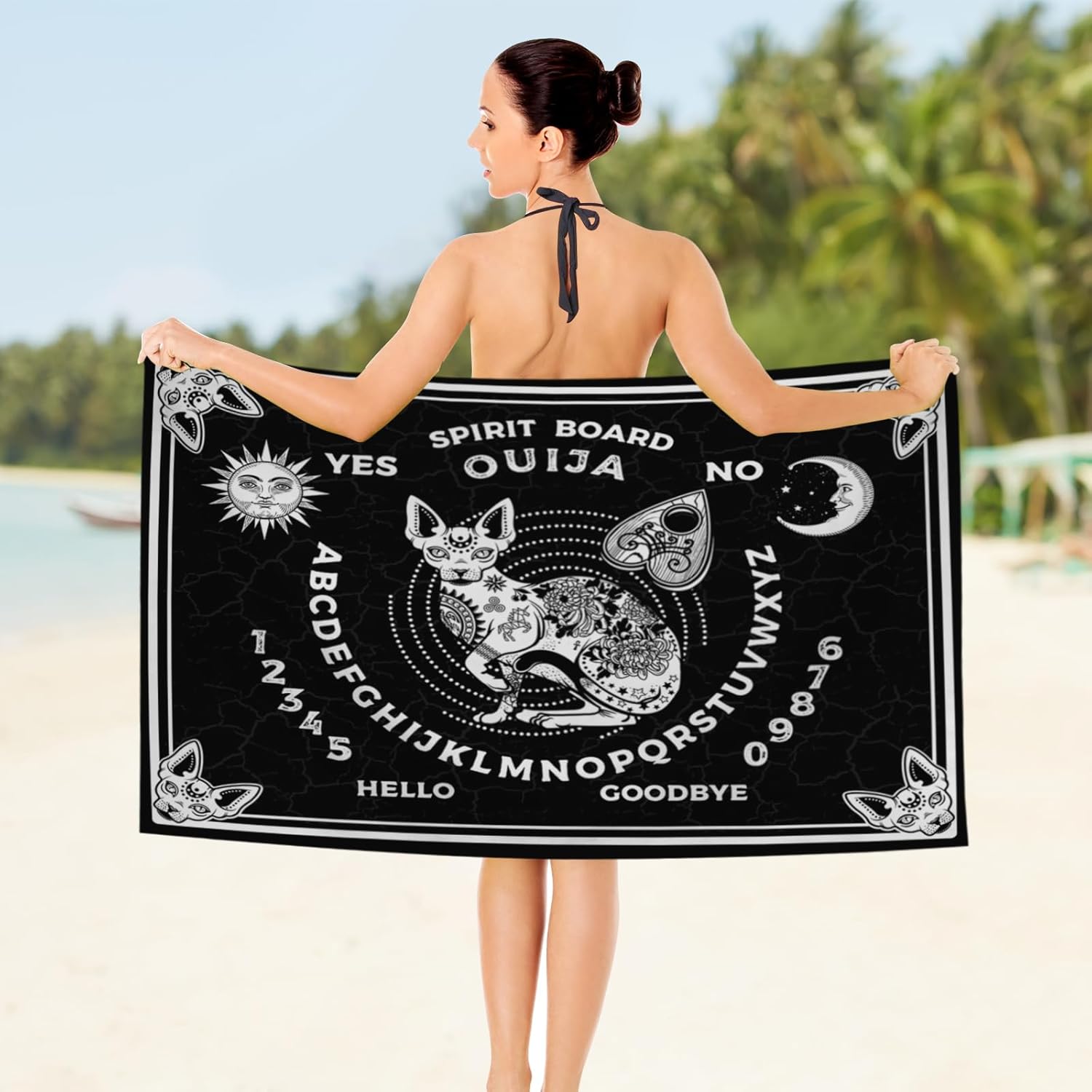 ONE TO PROMISE Goth Sun Moon Witch Ouija Board Beach Towel Blanket