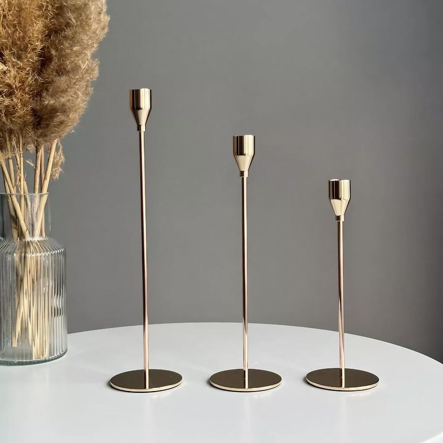 Gold Candle Holder Set of 3 for Home Decor
