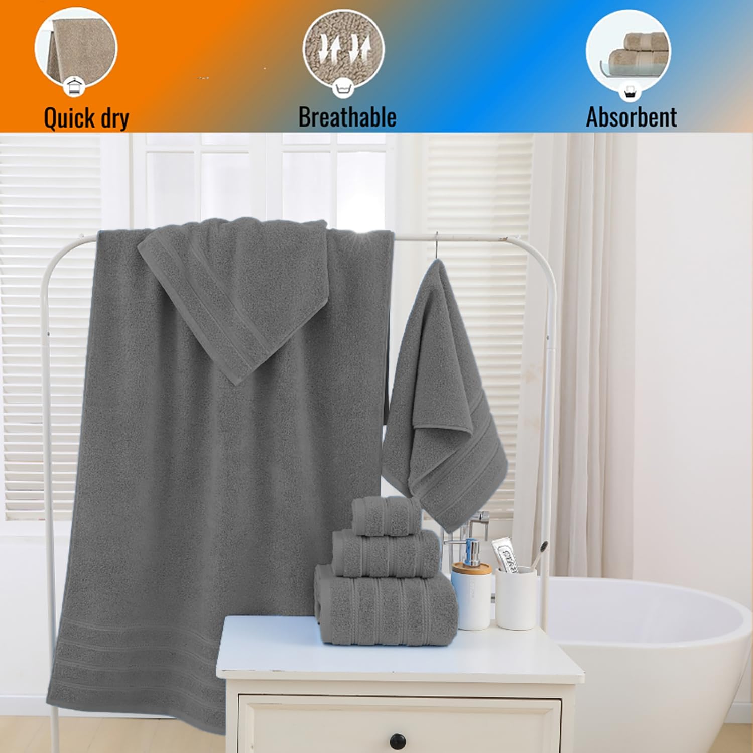 ZISH Soft Linen Luxury 100 Turkish Cotton Towel Set - 6 Pieces Grey