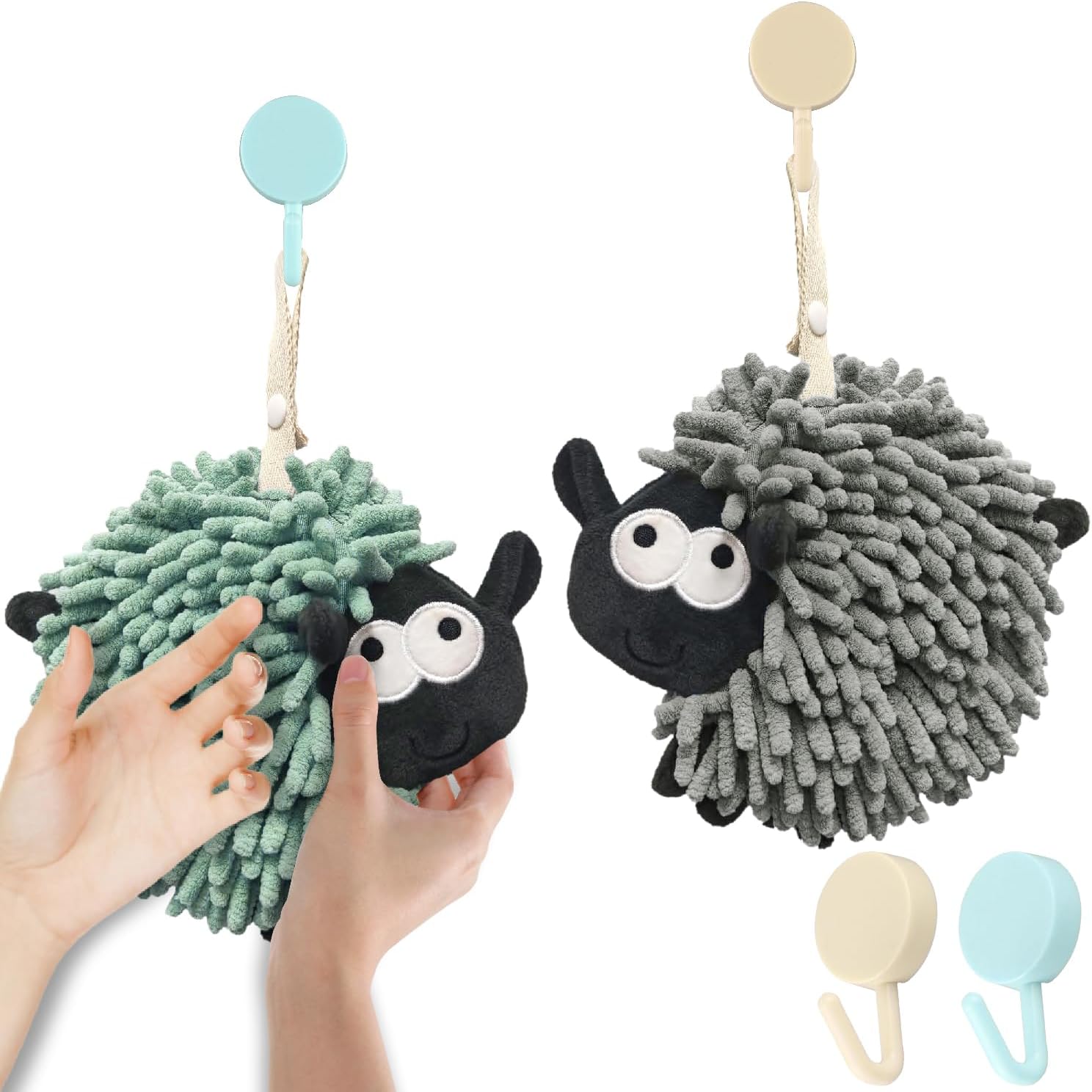 2 Pack Chenille Hand Towel with Hanging Loops