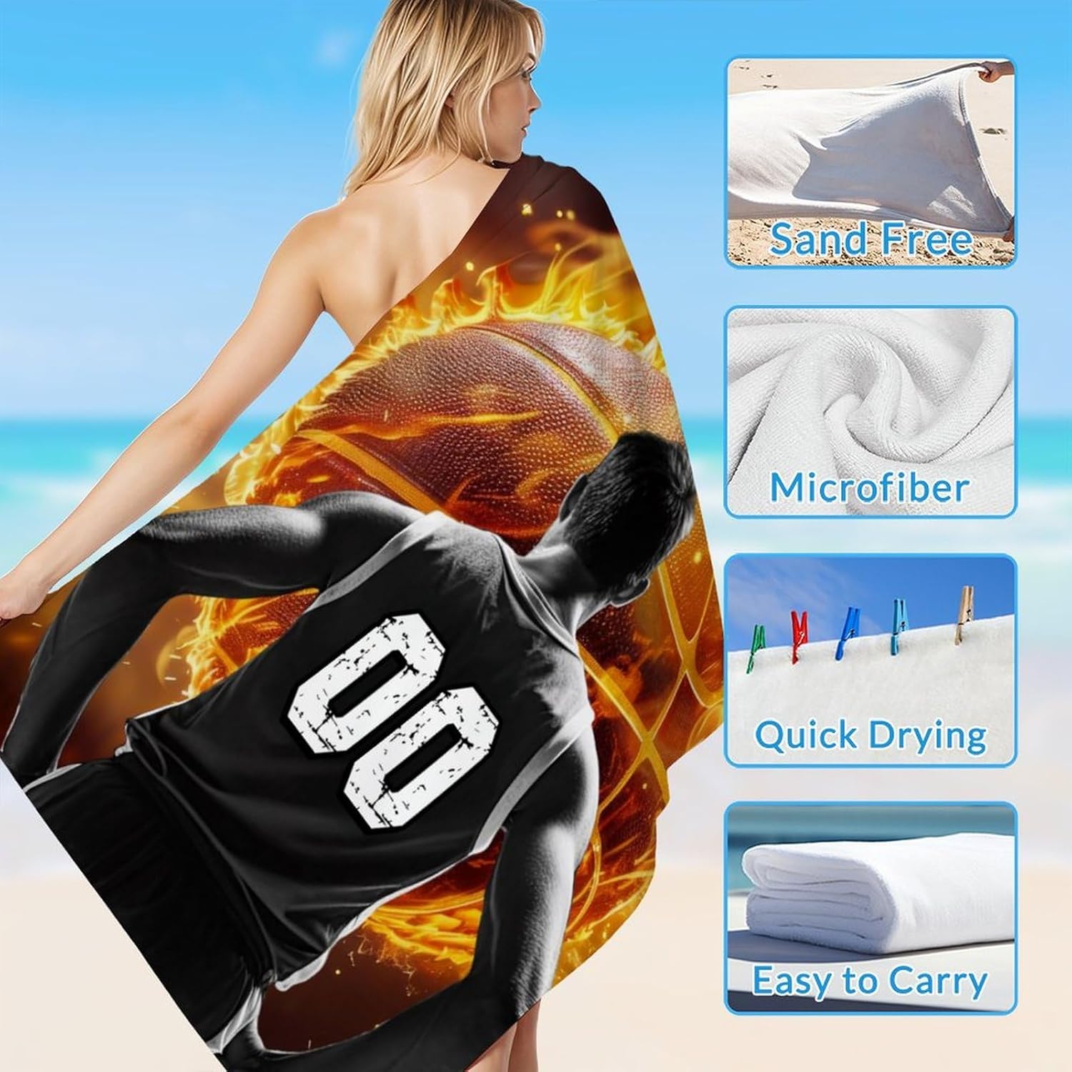 Custom Basketball Beach Towel for Kids Boys 1
