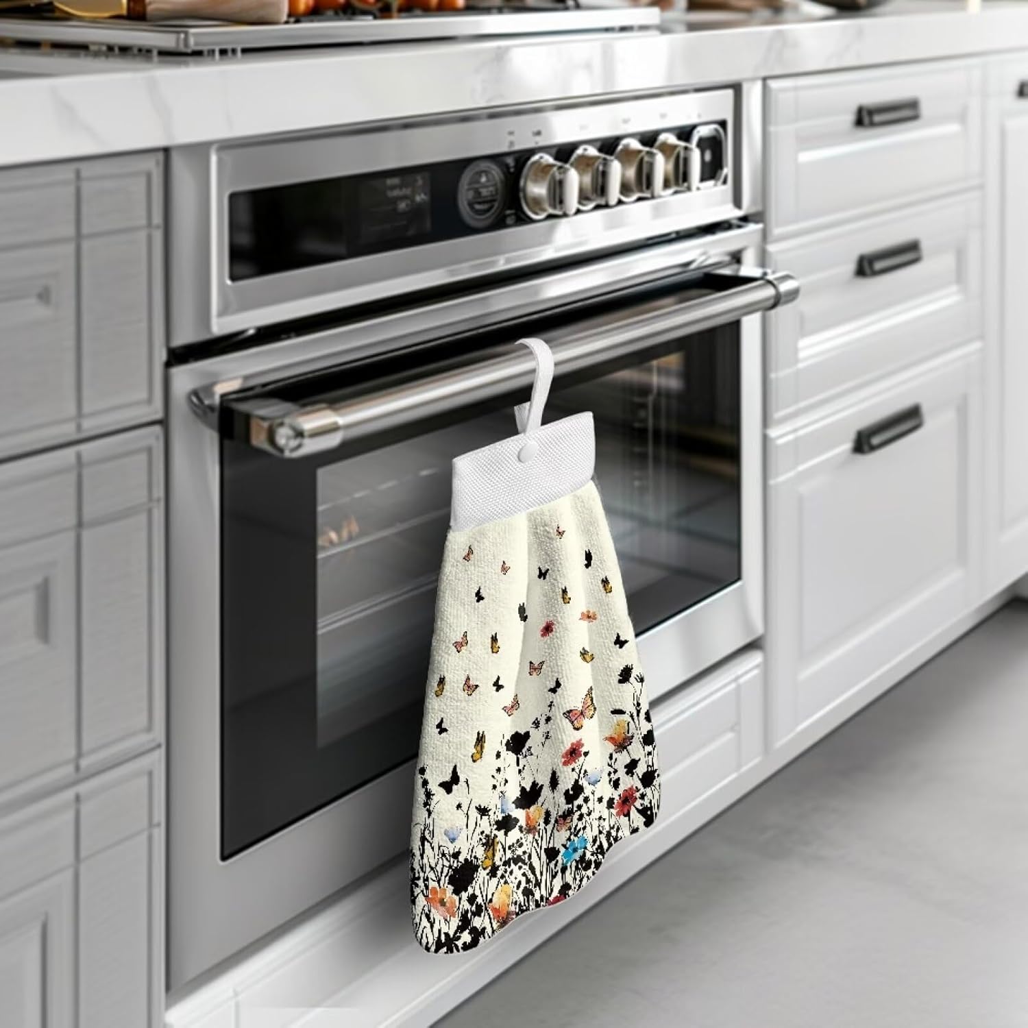 Hand Towels with Hanging Loops and Button Floral Design